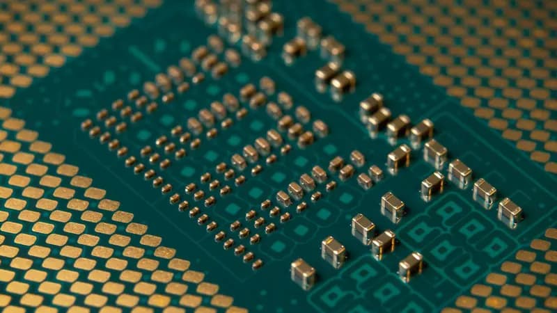 Close-up of a modern microprocessor circuit board