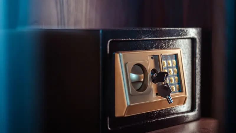 A secure electronic safe with a key and keypad