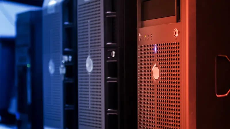 A line of PC towers set up together