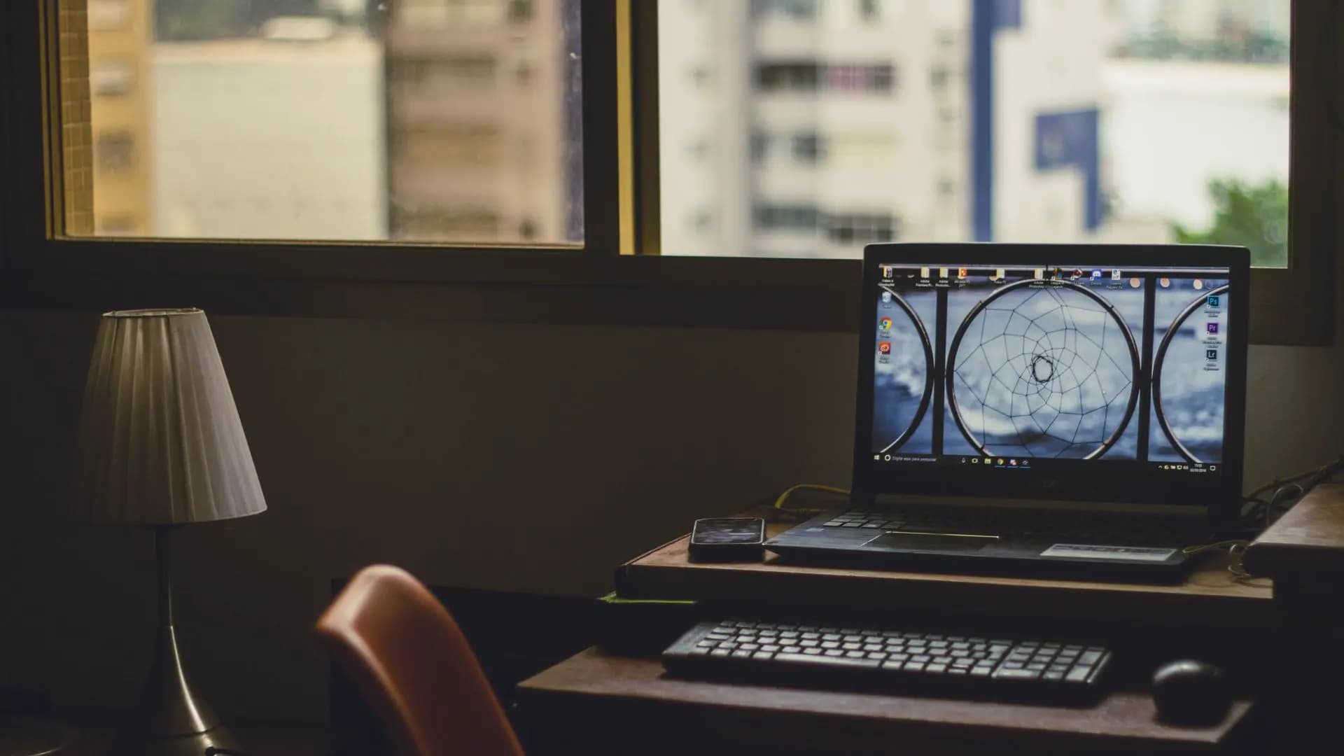 A laptop on a desk